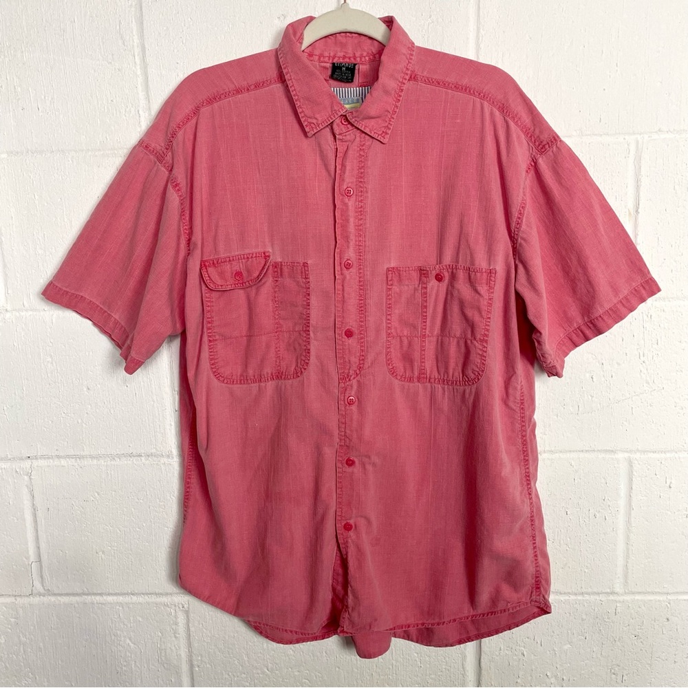 Vintage 80's Gitano Men's Button Up Shirt Sleeve Shirt Pink Preppy Retro Size M